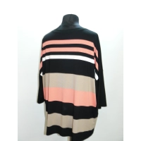 Tunika dla puszystej Wzór w paski - czarny beż koral biały